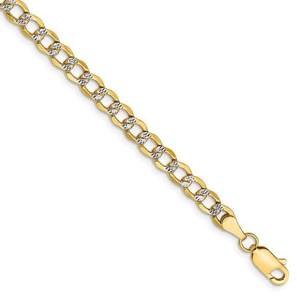 Black Bow Jewelry Co. Jewelry - 4.25mm 14k Yellow Gold & Rhodium Hollow Pave Curb Chain Bracelet, 7 In